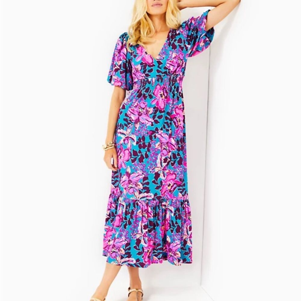 Lilly Pulitzer Blue and Pink Floral Maxi Dress
